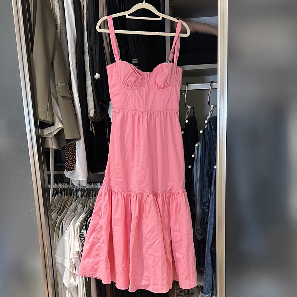 House of CB Orange and Pink Ruched Tiered Sundress